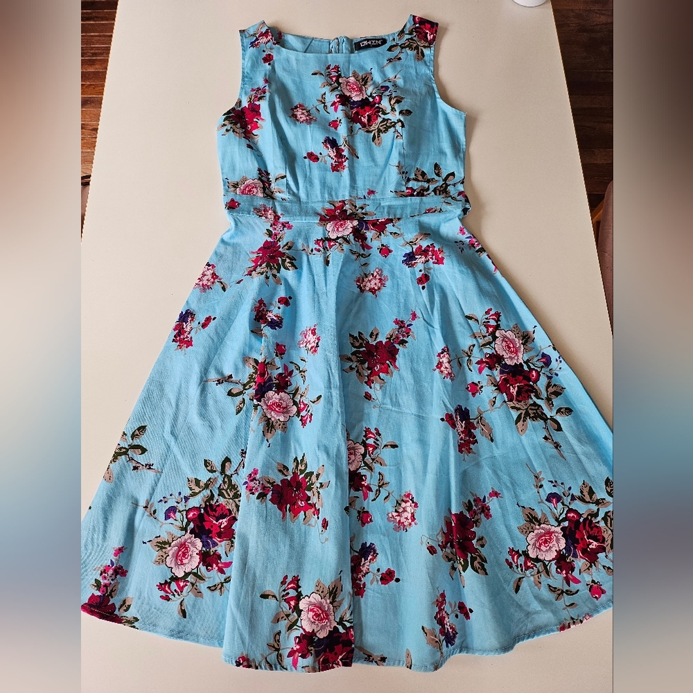 Blue Floral Vintage Style Dress